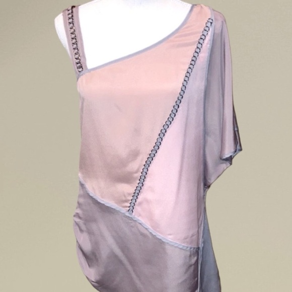 Anthropologie LuPruia One Shoulder Blouse Silver Chain Detail Muted Rose Size M - Picture 1 of 11